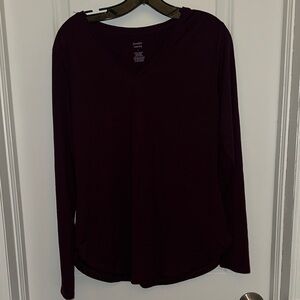 Plum V-Neck Long Sleeve Top